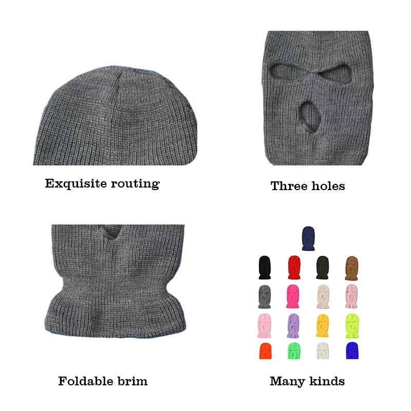 Fashion Knitted Ski Winter Mask Balaclava Three Hole SkiMask 3 Hole Cotton Warm Face Cover Winter Hat For Man