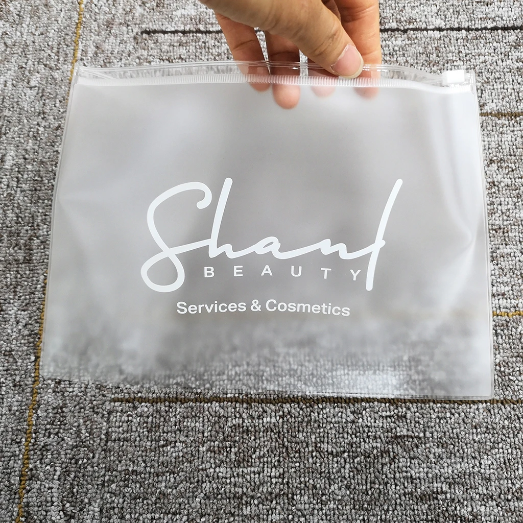 
Recyclable Customized Frosted PVC Cosmetic Plastic Standing Zipper Bags For Make up Cosmetic Clothing zic lock Packaging Bags 