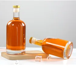 Необычная оптовая продажа прозрачных больших круглых пустых стеклянных бутылок водки для ликера 500 мл 750 мл поставщик с Пробковой Крышкой