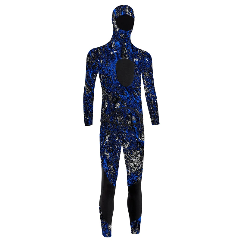 Adult unbranded triathlon spearfishing-wetsuit smooth blue camou cr neoprene camouflage spearfishing diving suit