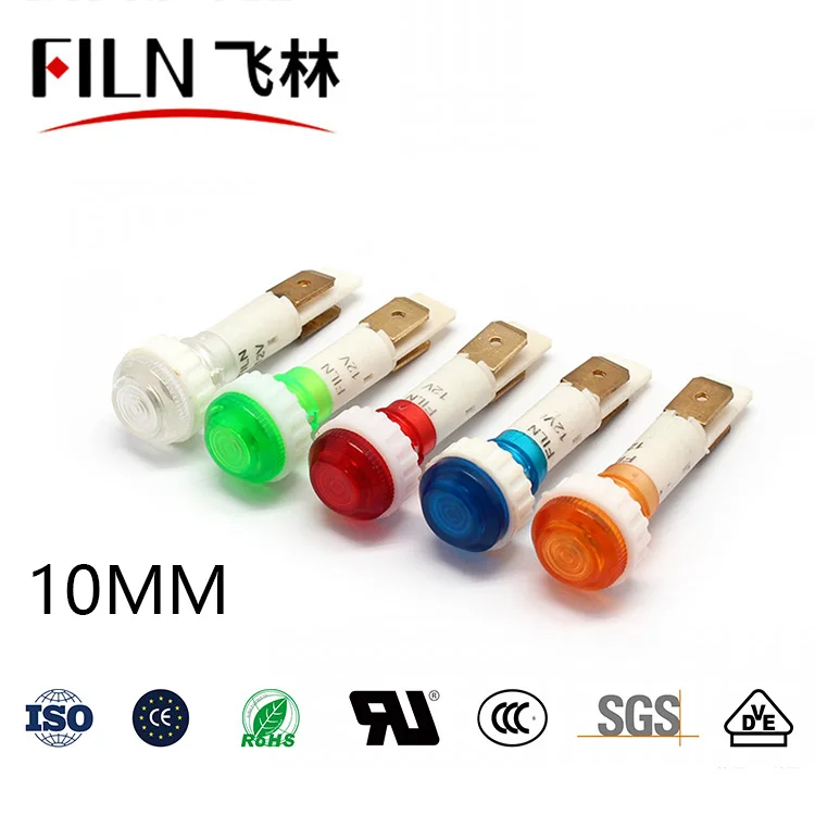 FILN 10MM Panel Mount LED Dash Light 3V 6V 12V 24V Plastic Signal lamp Red Blue Green Yellow White IP66