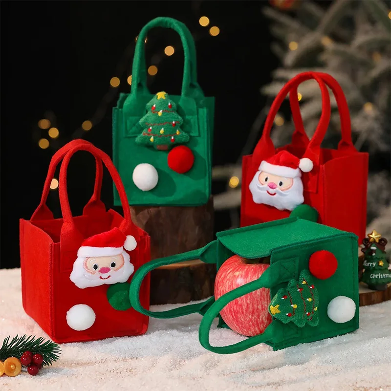 Felt Leather Wedding Favors christmas Gift Bag Portable  Candy Box Basket Mini RPET santa sack For Candies polyester