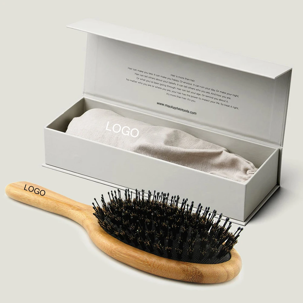 Customize Logo Paddle Boar Bristle Brush Package Wig Extension Wood Scalp Massage Brush Detangling Wooden Bamboo Hair Brushes