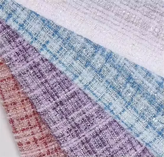 2024 high quality 100% polyester chenille boucle tweed plaids fabric with glitter for suit scarf shoes