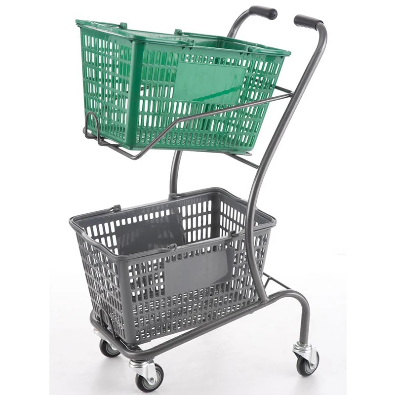 Supermarket shopping cart double trolley KTV black trolley property home shopping cart fruit shop convenience store trolley rz
