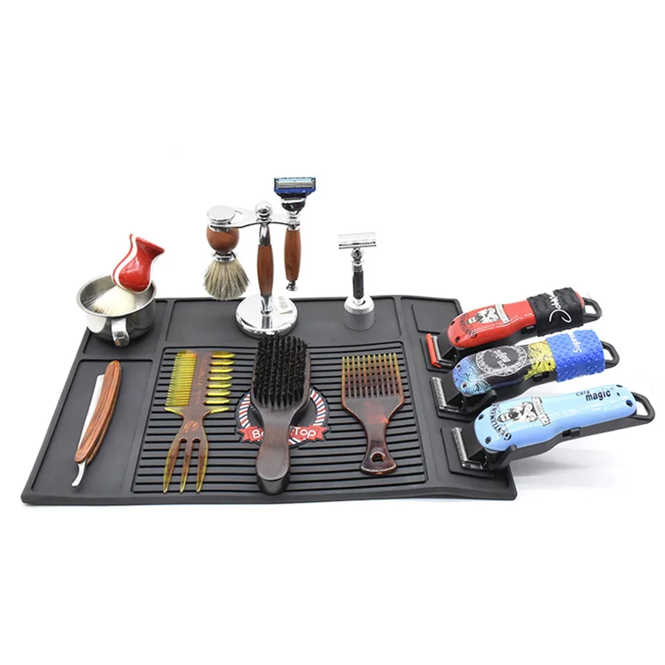 Custom brand logo soft pvc barber mat with magnet eco-friendly magnetic barber mat for barber shop