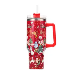 New Arrival Merry Christmas Sublimation Double Wall 304 Stainless Steel Christmas Printing 40oz Tumbler Coffee Mug with Handle