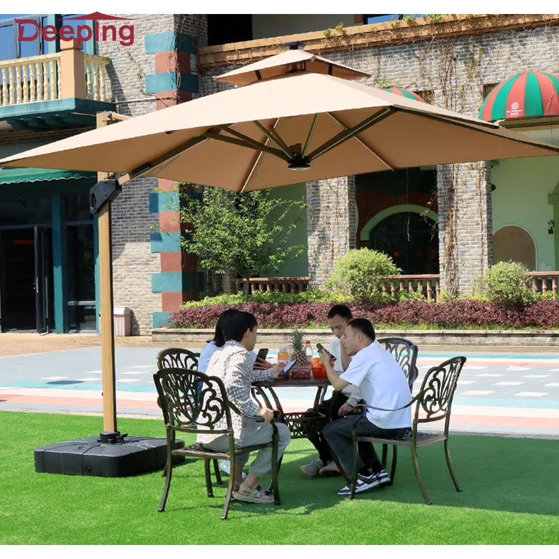 Glamping hydraulic parachute cantilever patio umbrella heavy duty luxury sun patio outdoor garden umbrella and base