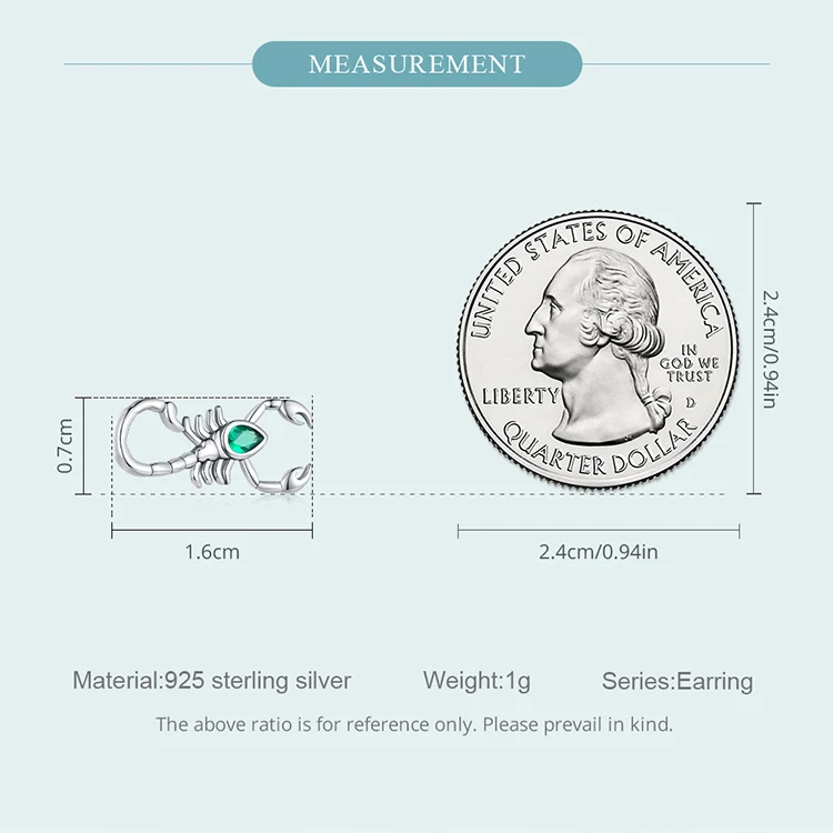 925 Sterling Silver Green Zircon Scorpion Stud Earrings for Women Original Design Animal Earrings Fine Jewelry SCE1555