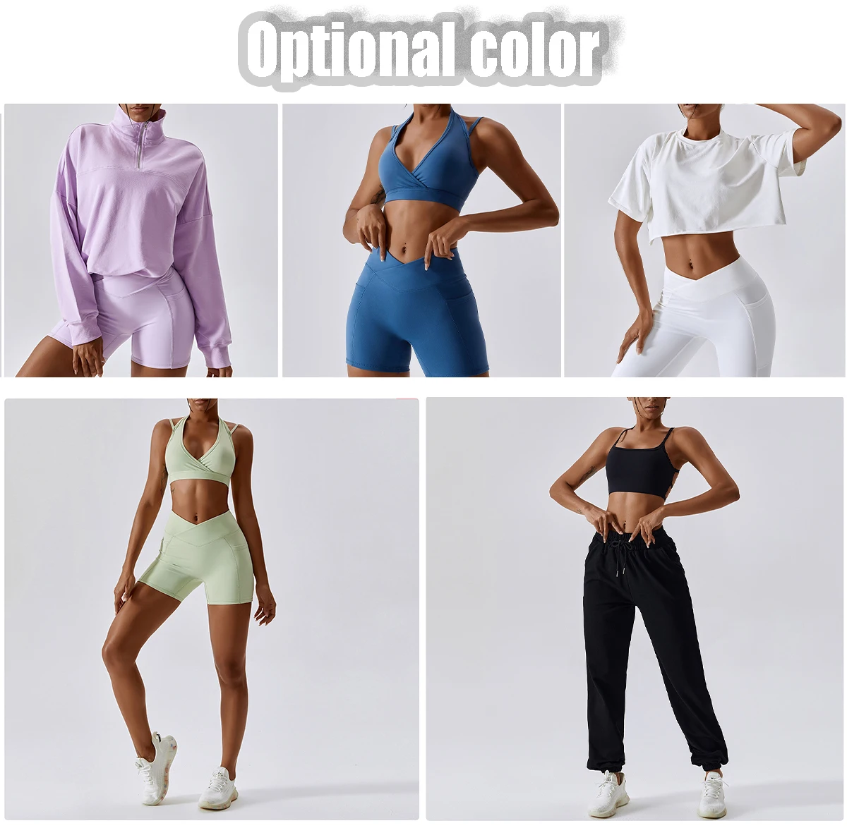 Fashion 7 Pieces Fitness Yoga Wear Tops And V Waist Scrunch Butt Leggings Shorts Plus Size Workout Sportswear Gym Fitness Sets