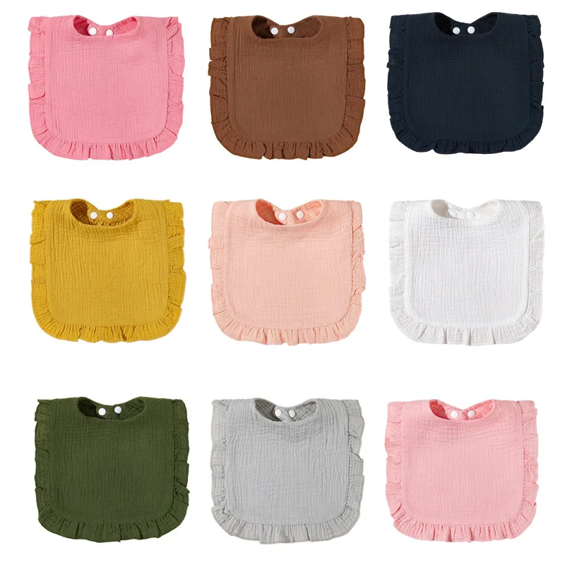 Muslin Baby Bibs Ruffled  Bandana Drool Bibs Cotton for Unisex Boys Girls Solid Colors Set for Teething and Drooling