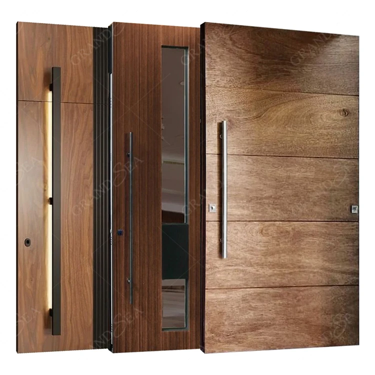 Cheap Price Customized External Front Doors External Main Front Entry Stainless Steel Security Wood Pivot Door