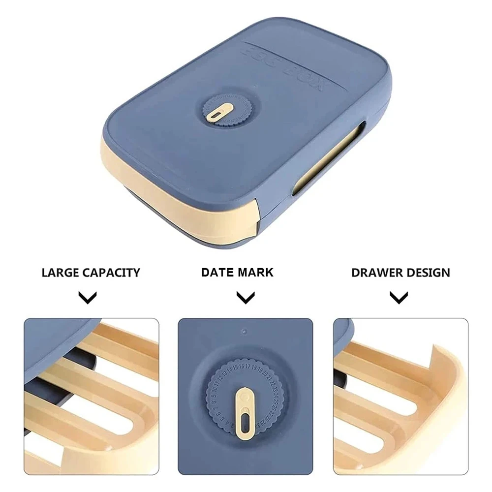 DS1813 Egg Holder Storage Container with Date Reminder Kitchen Plastic Egg Holder for Refrigerator Drawer Type Egg Storage Box