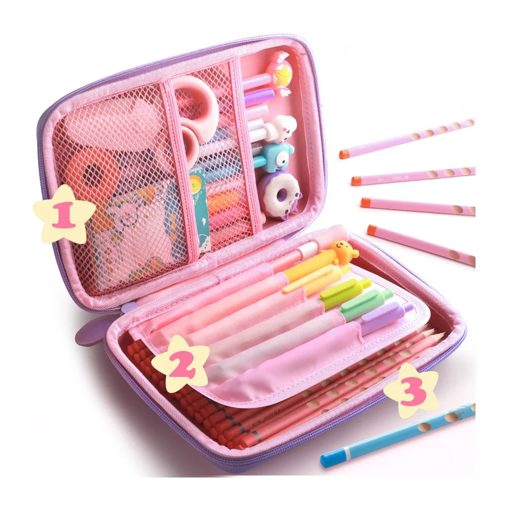 Best Selling In Stock Wholesale 3D Blue Pink Unicorn Pen bag case Custom Eva Hard Bulk Stationery Pencil Case for Kids