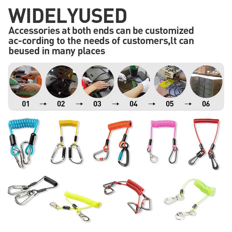 Customizable Retractable Safety Coiled Tool Lanyard with Aluminium Alloy Carabiner Clip, Black/Blue/Green/Red/Silver/Yellow