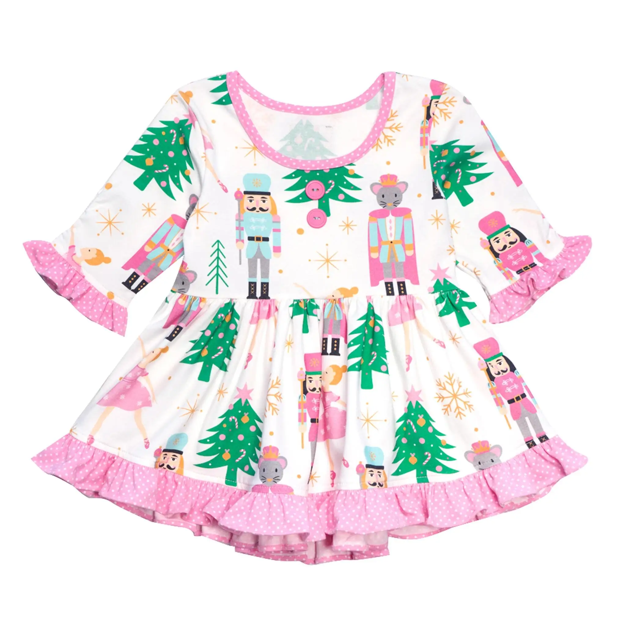 Hot fashion 2021 best selling christmas tree printing baby boy clothes wholesale boutique girl clothing most popular dress
