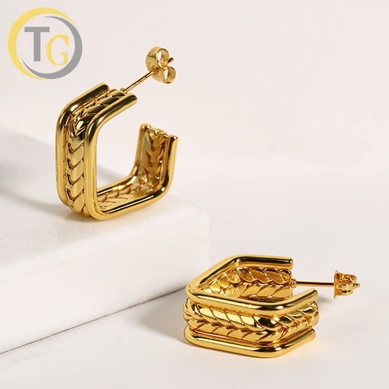 Плетеные серьги-кольца из пшеницы золотого цвета 18K позолоченные водонепроницаемые серьги нержавеющей стали Эффектные