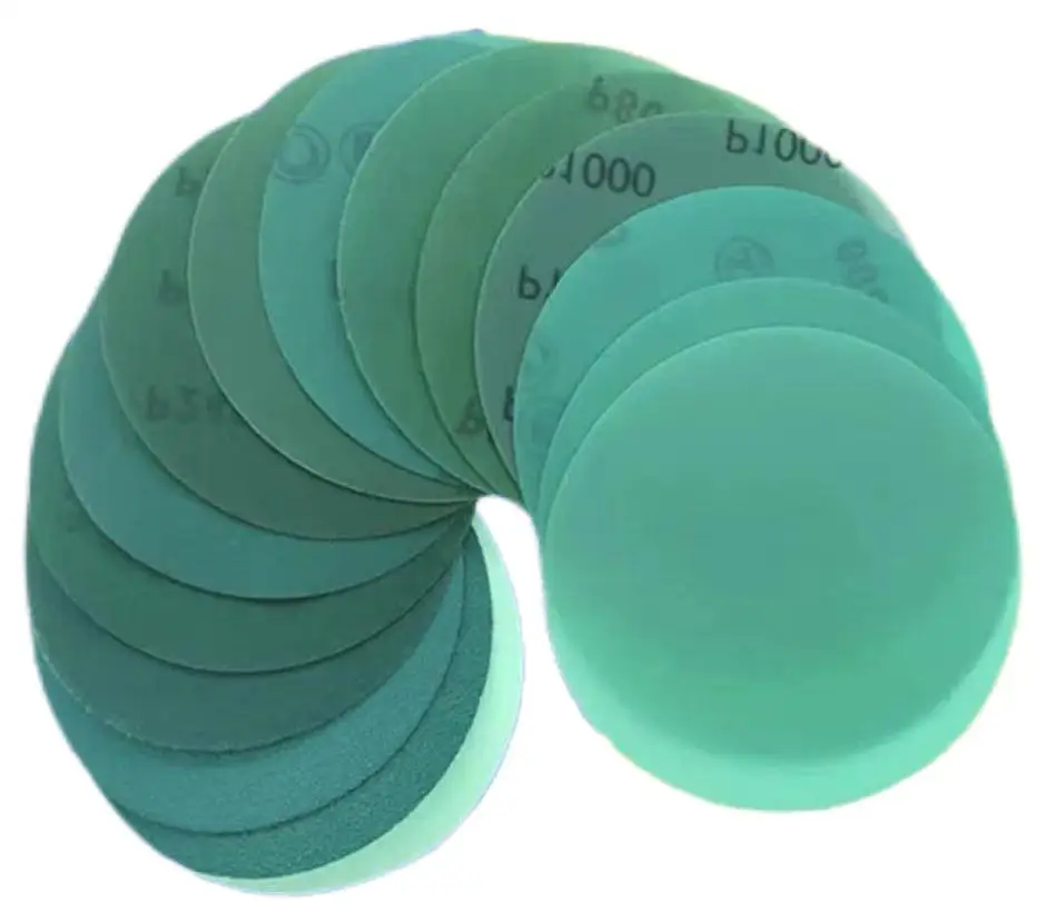 6 Inch  with no holes abrasive tools  for wet or dry  green Polyester film sanding disc for paint surface polishing