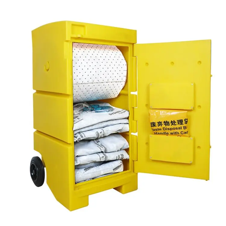 SYSBEL CE Approved 30 Gal Max Adsorption Capacity Mobile Oil Spill Control Kits with Yellow Polyethylene Mobile Cart