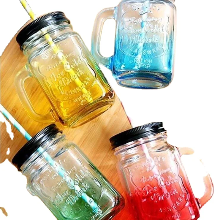 Stock 16oz 500ml Eco Friendly Mason Drinking Cup Jar With Handle and