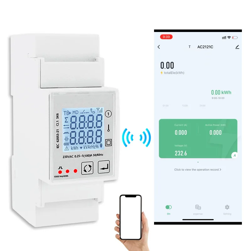 230V 80A Din Rail Remote Control LCD One Pulse Output Tuya Smart WiFi Power Consumption Switch Energy Monitoring Meter
