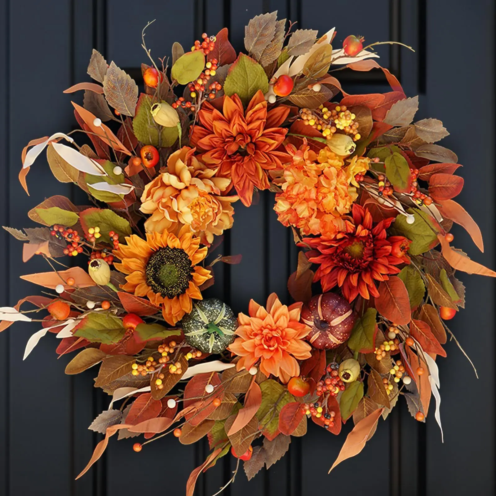 55cm Autumn Sunflower wreath thanksgiving supplies leaves fall artificial floral wreaths for front door