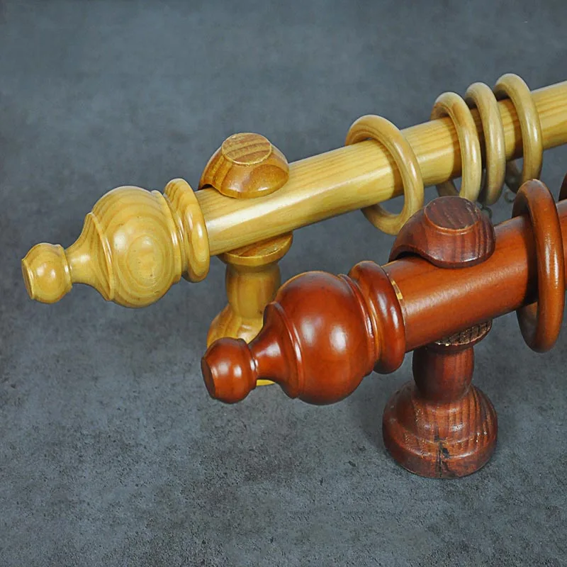 Wholesale Custom Modern High Quality Wooden Curtain Poles Wood Curtain Rod Set With Accessories For Window Decorative