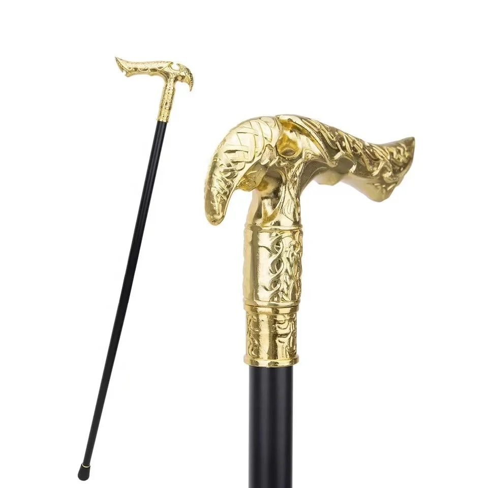 Golden Devil and Angel Halloween Crosier cane self defense stick walking cane with Iron sheet inside