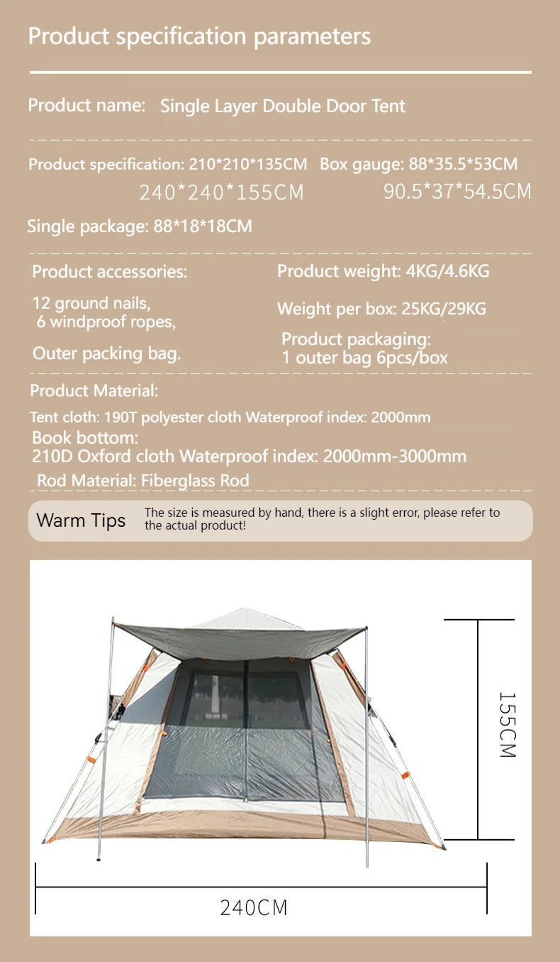 Customized Camping Tent Luxury Capacity Automatic Pop Up Waterproof  camping outdoor Tents