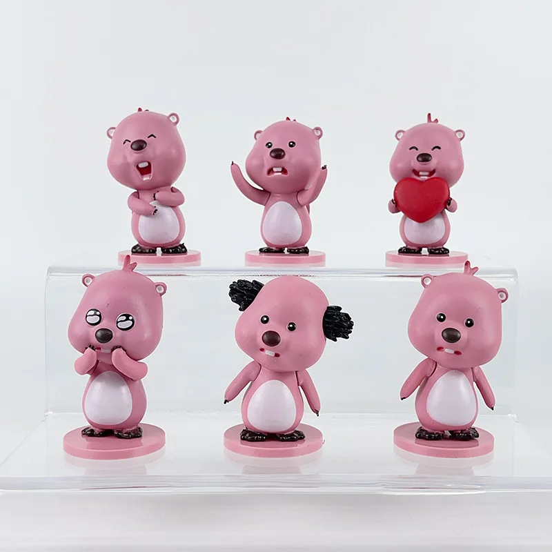 Hot Sale 6 Pcs /Set Loopy Ruby PVC Toy Cute Pink Beavers Car Desktop Decoration Children Loopy Ruby Doll Gift Wholesale