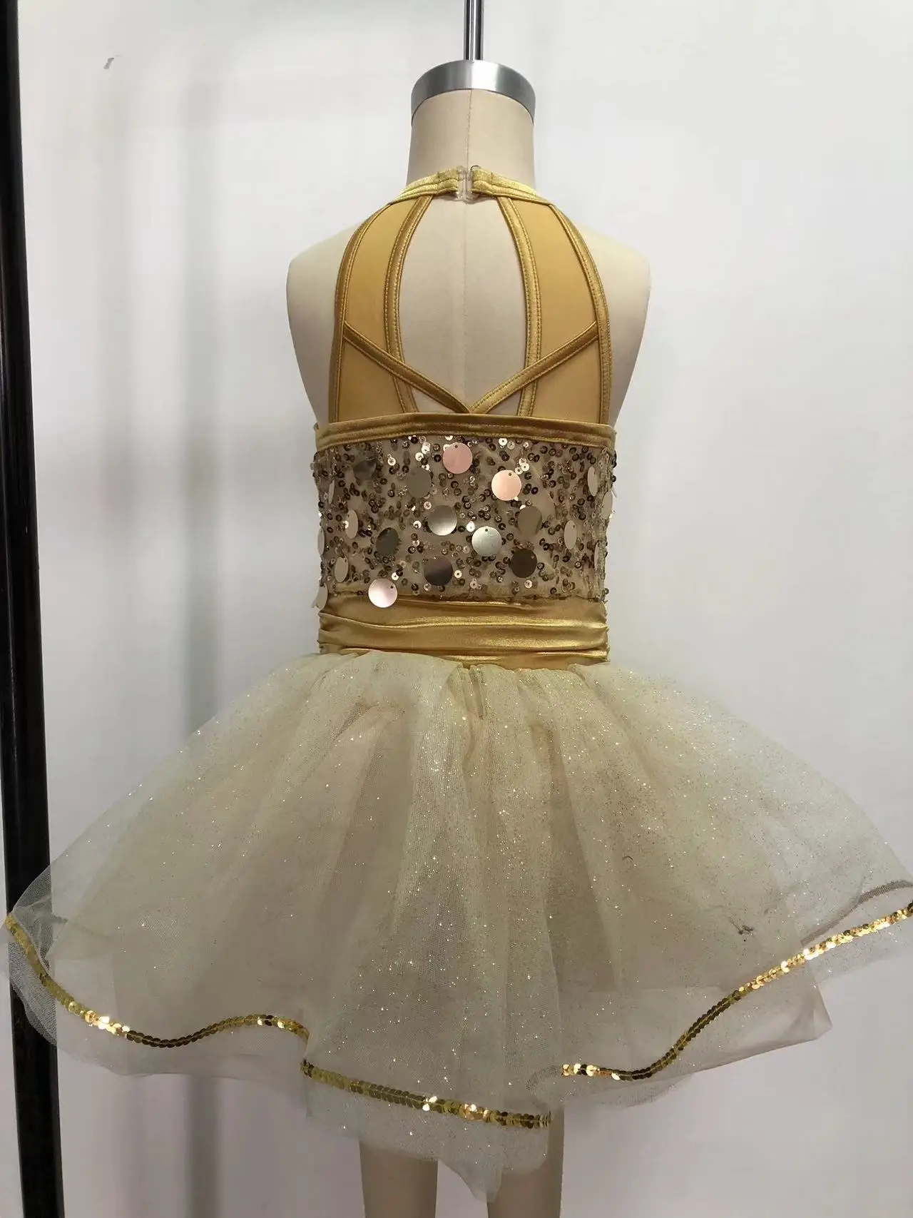 With Triangle Lined Bottoms Sequined Bamboo Dress Trimmed In Sequin G-hook Closure At Power Mesh Back Strap Glitter Tulle Skirt