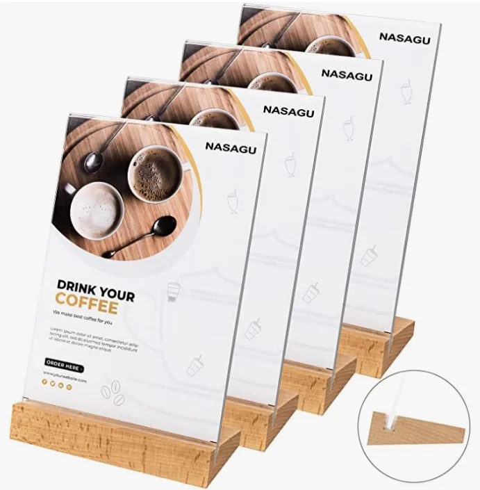 Custom Wood Base Table Menu Display Stand For Restaurant