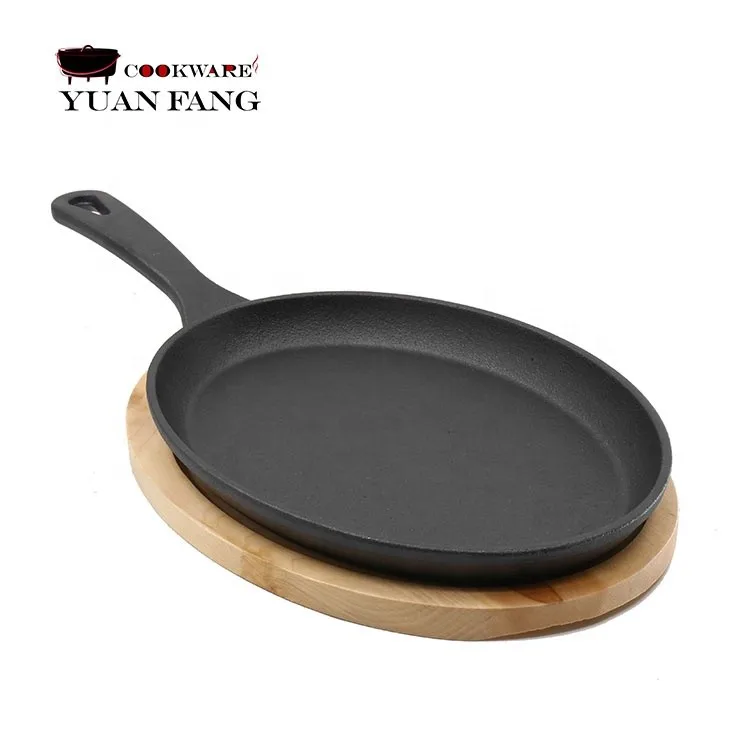 Овальная предварительно приправленная посуда 25 см в мексиканском стиле чугунная плита Fajita сковорода Fierro Tortilla Griddle Skillet