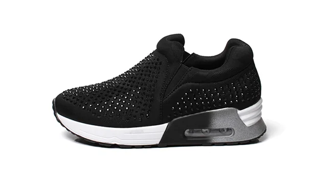 
2020 Wholesale Ladies Fashion Tennis Walking Sneakers Women Casual Slip On Flat Rhinestone Shoes 