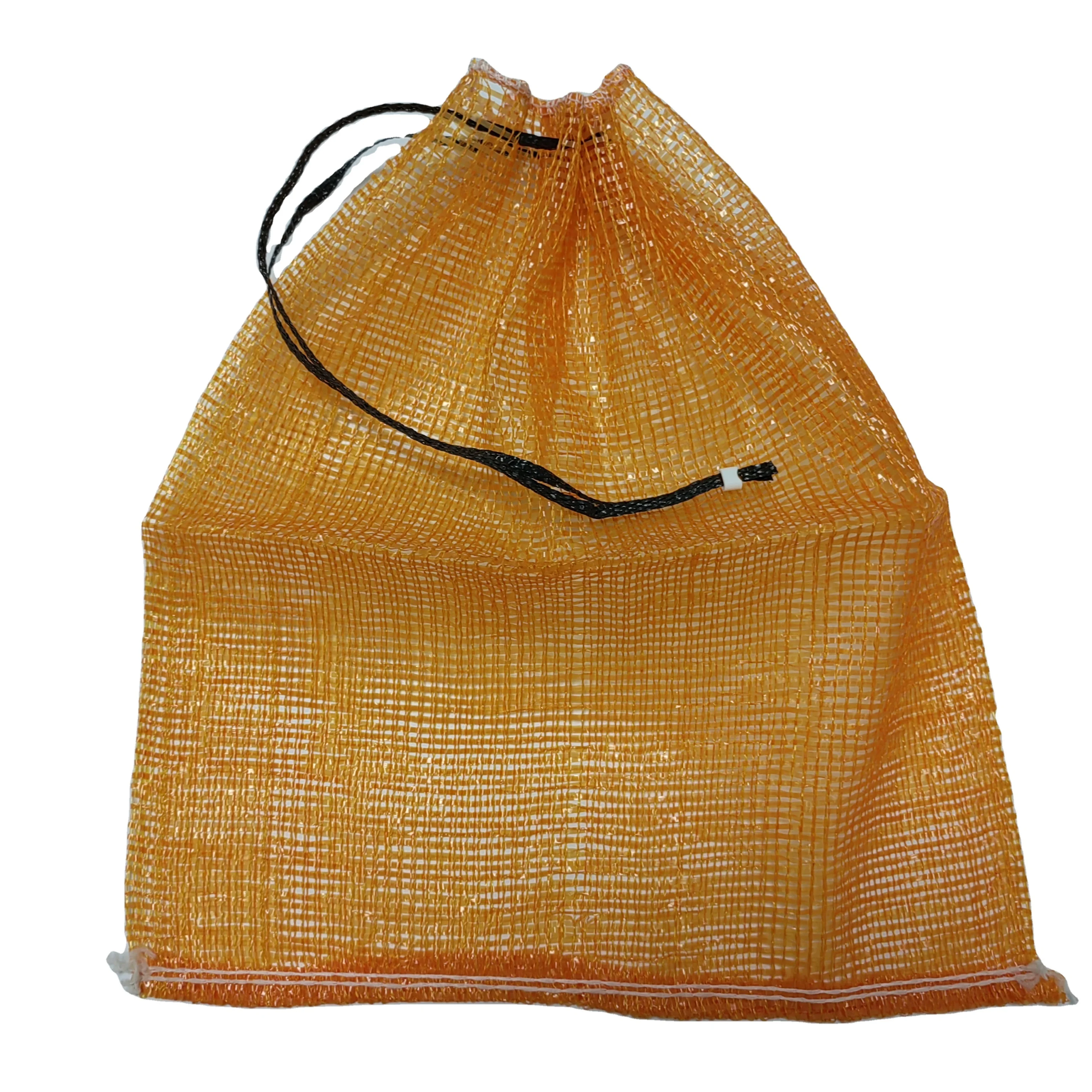 wholesale orange mesh bags with drawstring for packaging fresh fruits and vegetables plastic net bags