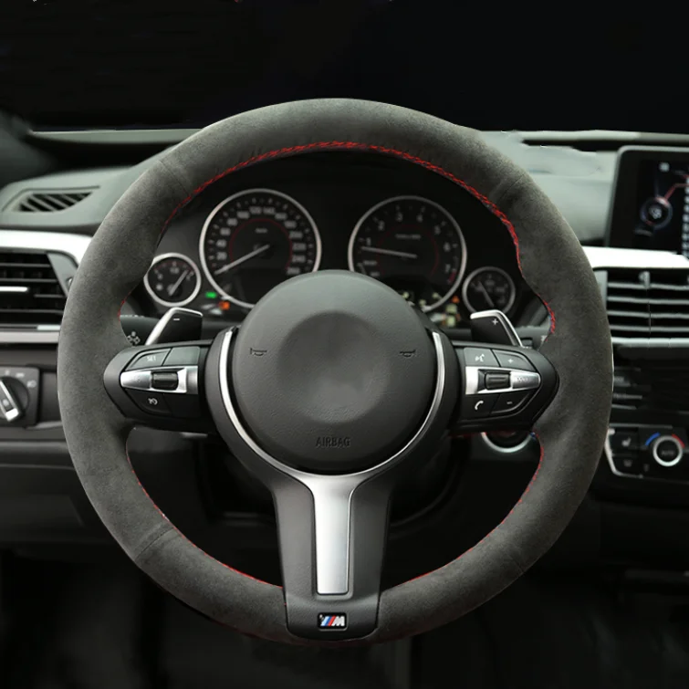 High Quality Customized Hand Sewing Leather Fiber Car Steering Wheel Cover  Protection Cover For Toyota