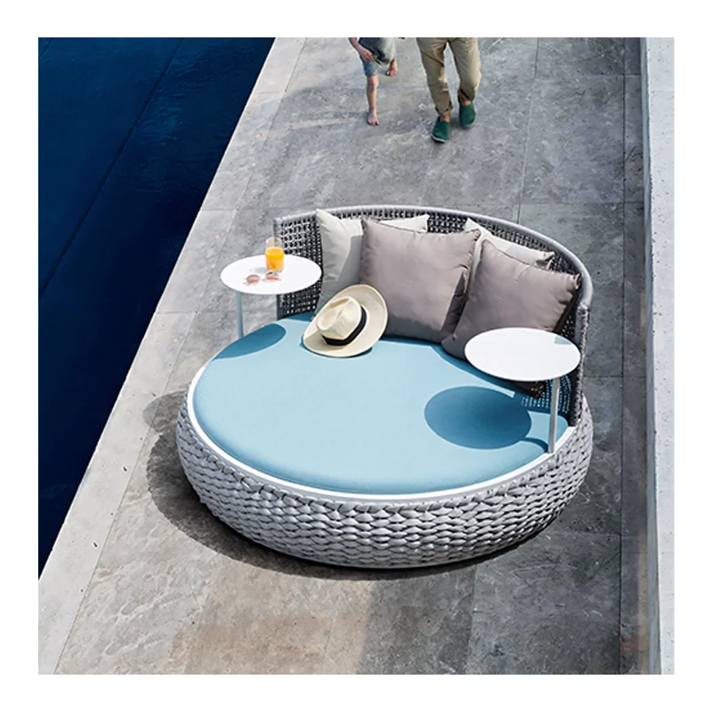 Luxury Mesh Fabric Double Sun Lounger Aluminum Beach Bed Sun Lounger Round Sun Lounger