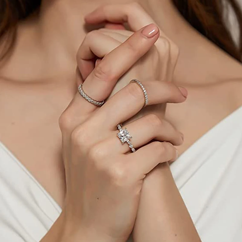 CANNER 2 Karat S925 Sterling Silver Ring Princess Engagement Moissanite Ring Marquise and Round Cubic Zirconia Wedding Rings