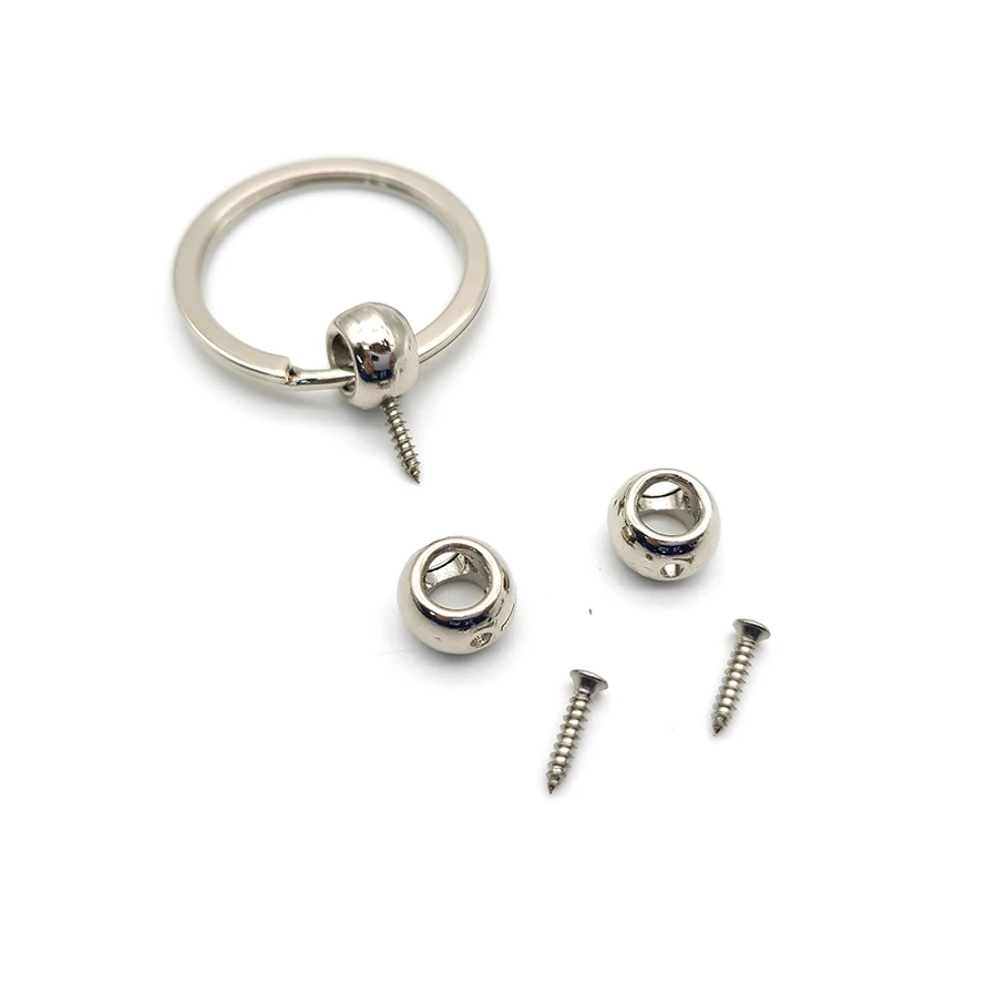 Stock Wooden Metal Amber Keychain Accessories Diy Silver Metal Ball Beads Spacers with Keyring and Screw