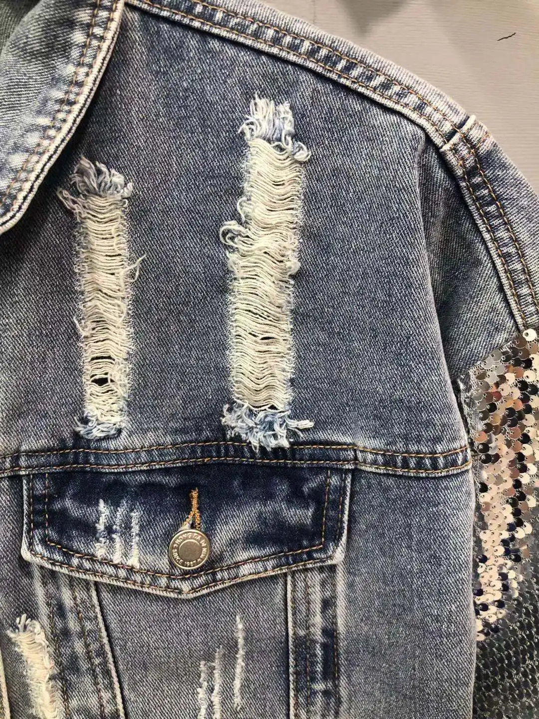 WOMEN DENIM JACKET WITH BLING BLING SLEEVES