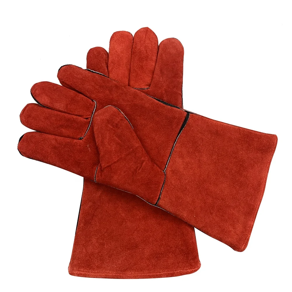 Cow Split Leather Gloves Dark Red/XL Safety Gloves with Anti-Cut Anti-Slip Anti-Static Fireproof Anti-Heat Protection Functions