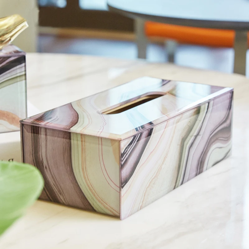 
Modern and simple American paper storage box home living room restaurant tissue holder box European creative glass tissue box 