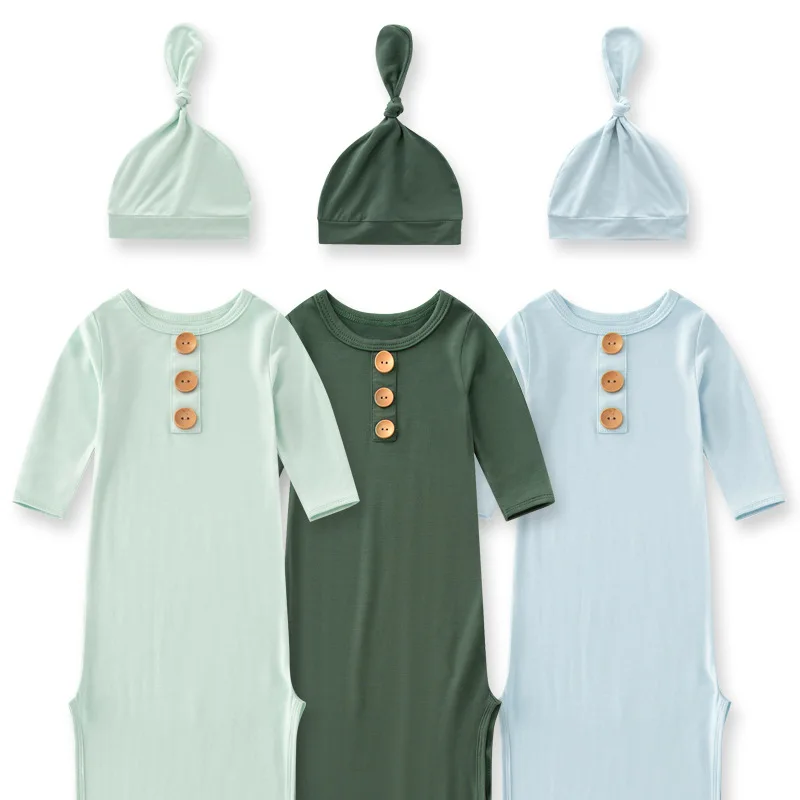 Send a hat Winter Wearable Blanket Soft Newborn Clothes Baby Bamboo Gown Swaddle Wrap Solid Olive Bamboo Baby Knot Gown