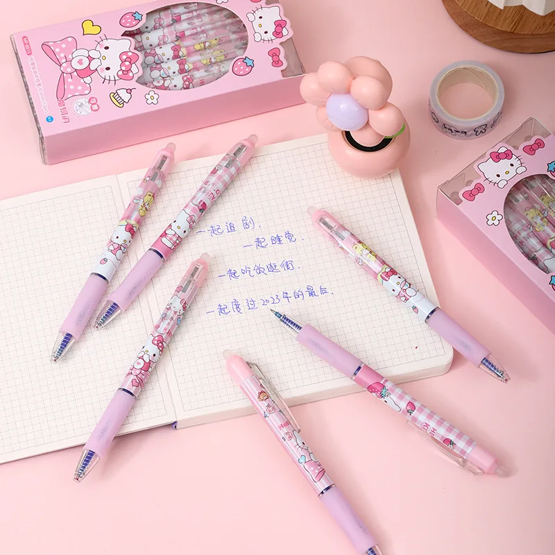 Kawaii Sanrion шариковые ручки для прессования Оптовая Продажа Аниме картонные канцелярские принадлежности Hallokitty стираемые синие