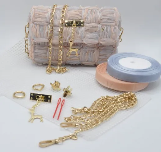 Mesh Plastic Canvas Sheets Ribbon Set for DIY Craft Shoulder Bags, DIY Knitting Crochet Bags Kit