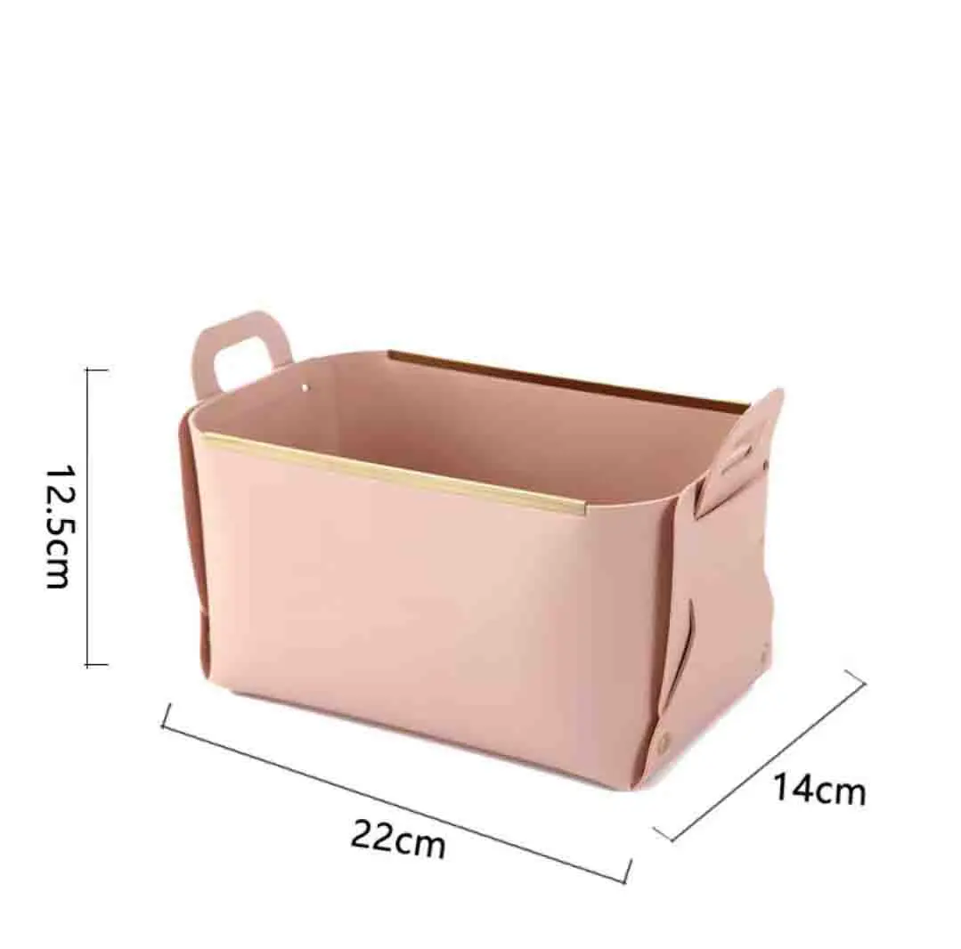 Desktop PU Leather Storage Box Foldable Sundries Storage Basket Leather Metal Tray With Handle Home Decor