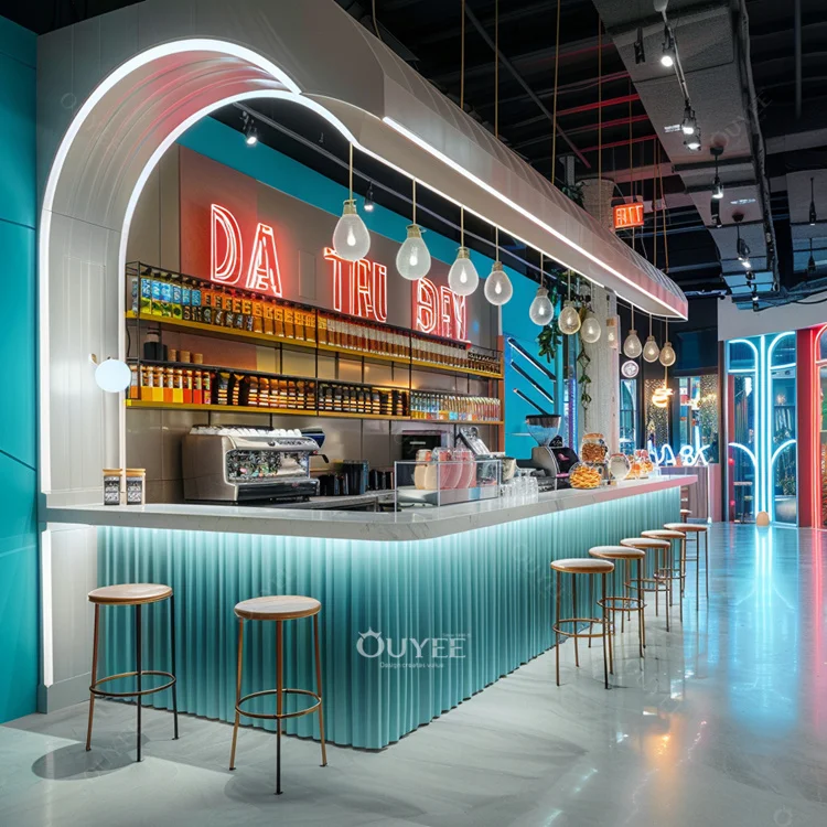 Store Fixtures Cafe Design Coffee Shop Cabinet Bubble Tea Display Coffee Shop Counters Coffee Kiosk