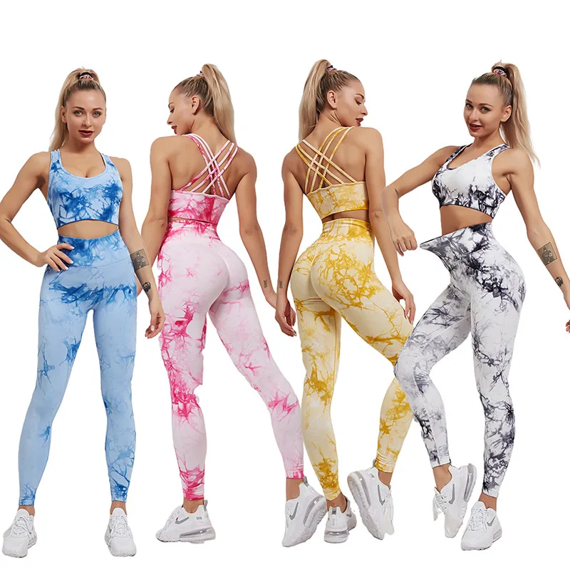 Wholesale High Quality Beauty Back Tie Dye Set Women Fashion Design Fitness Clothes Top Sport Activewear Gym Fitness Set