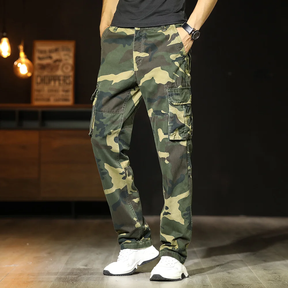 Heavy camouflage retro old water washing workers Hong Kong star mature male pants 3716 S70 control 138