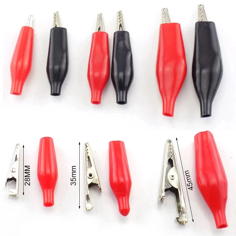 28MM 35MM 45MM Metal Alligator Clip Crocodile Electrical Clamp Testing Probe Meter Black Red Plastic Boot DIY Car Auto Battery
